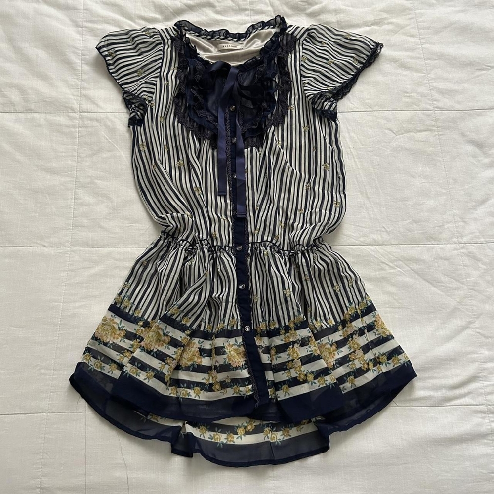 Striped Navy and Yellow Floral Dress